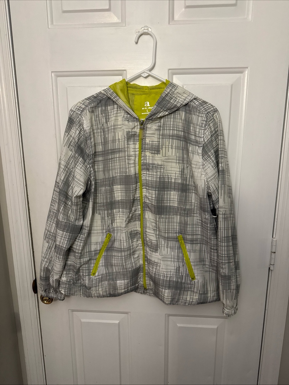 Women’s Gray Plaid Hooded Jacket with Lime Accents